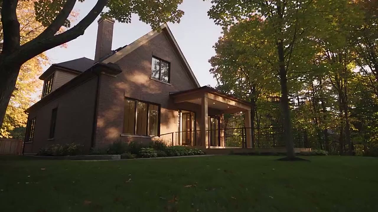 House with yard and porch at sunset — illustrative mood footage
